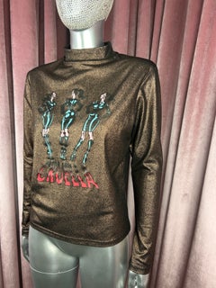 Jean Paul Gaultier FALL 1995 Metallic Bronze "Cruella" Print Mock Neck Top