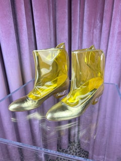 Marc Jacobs Spring 2019 Runway Gold Metallic Leather & Yellow PVC Ankle Boots