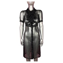 Robe midi vintage Betsey Johnson, noire, transparente, à volants et à pois