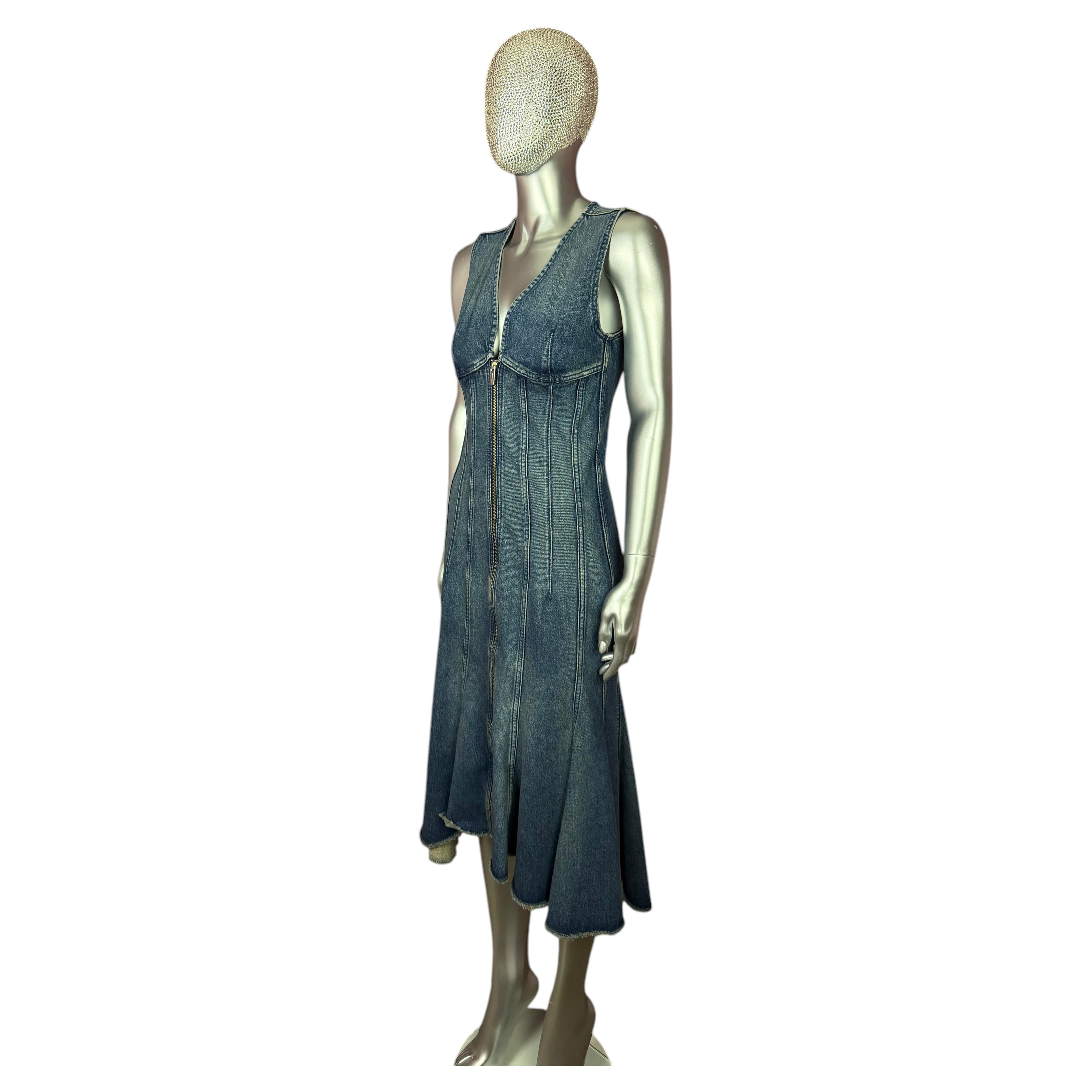 Pre-owned Marc Jacobs Pre-fall 2023 The Wave Denim Paneled Wiggle Dress With Front Zipper In Black