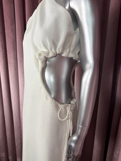 ALAÏA Ivory Draped One Shoulder Ruched Cut Out Dress in Toweling Éponge Fabric