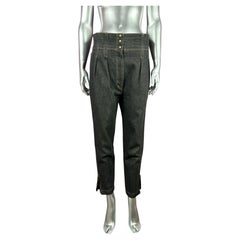 ALAÏA Spring 1986 RUNWAY High Waisted Denim Cropped Trousers with Ankle Zip
