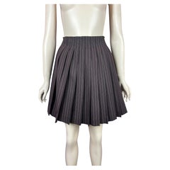 Jean Paul Gaultier Femme 1990s Brown Pleated Wool Skirt with Green Pinstripes