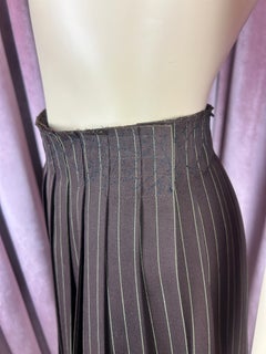 Jean Paul Gaultier Femme 1990s Brown Pleated Wool Skirt with Green Pinstripes