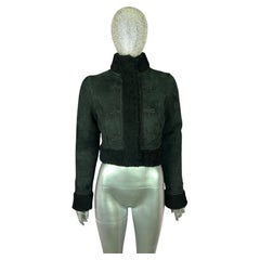 Ralph Lauren 2002 Black Suede Shearling-Lined Cropped Jacket