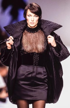 Claude Montana Fall 1995 RUNWAY Black Velvet & Satin Lace-Up Jacket & Skirt Set