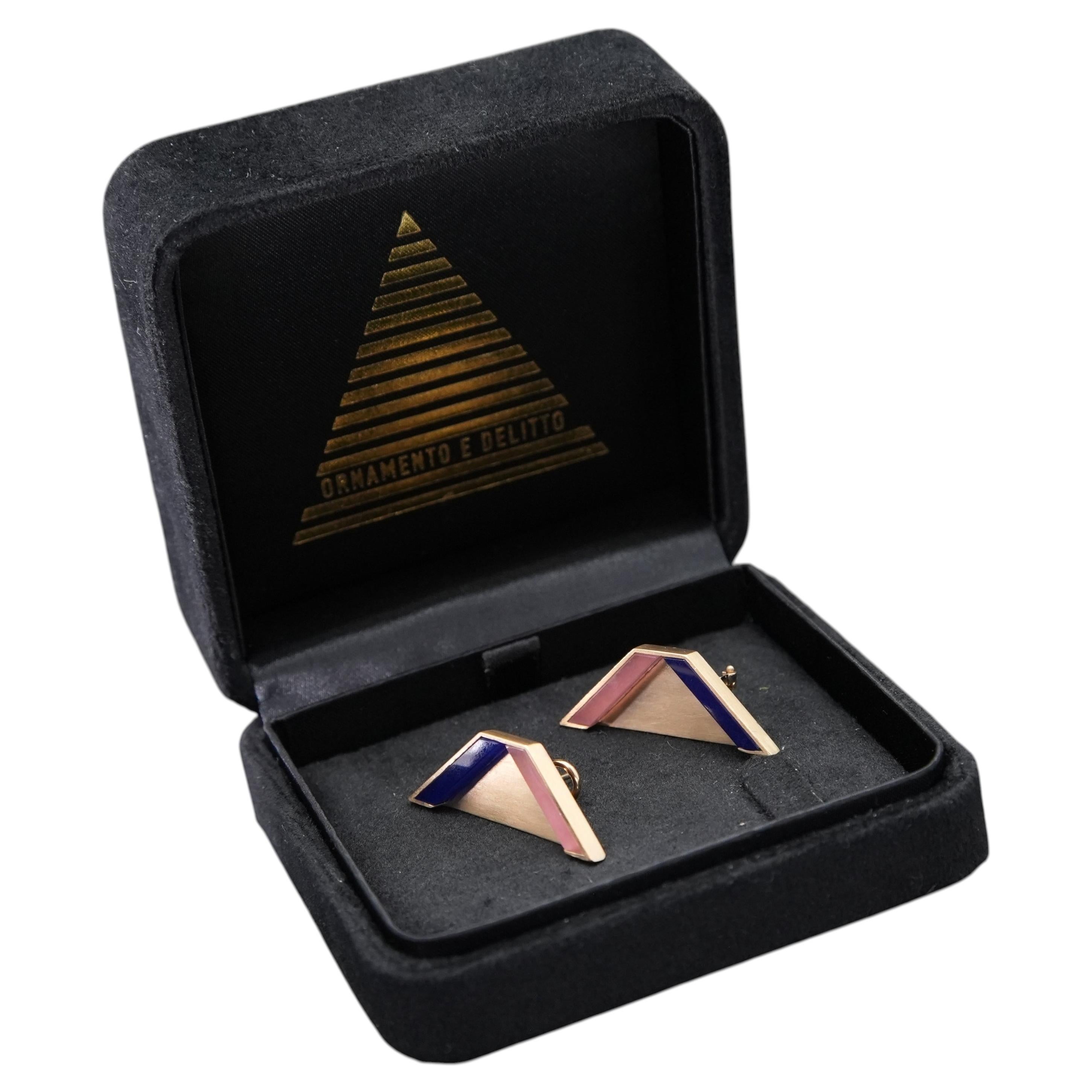 Geometric Delaware Earrings in 9K Gold by Ornamento e Delitto For Sale