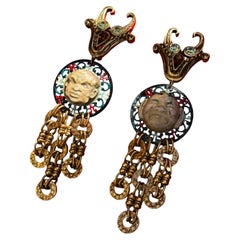 Extremely Rare Vintage Christian Lacroix Runway Earrings, Buddhas and Bull Heads