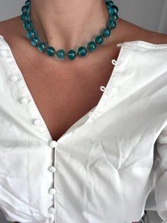 Antique Edwardian Blue Rock Crystal Bead Choker with Filigree Caps, c. 1910s