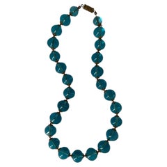 Antique Edwardian Blue Rock Crystal Bead Choker with Filigree Caps, c. 1910s
