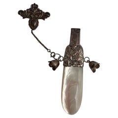 Late Victorian Era Sterling Silver and Mother of Pearl Whistle Chatelaine