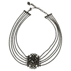 Century Renaissance Revival German Silver 5-Strand Garnet Glass Choker Necklace