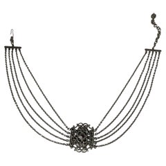 Century Renaissance Revival German Silver 5-Strand Garnet Glass Choker Necklace