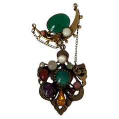 Mid-Century Austro-Hungarian Revival Multi-Color Glass Brooch, 1950s