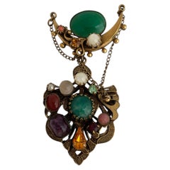 Mid-Century Austro-Hungarian Revival Multi-Color Glass Brooch, 1950s