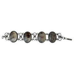 Mid-Century Vintage Natural Moss Agate Cabochon Link Bracelet