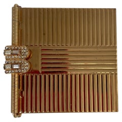 Mid-Century Volupté American Art Deco Style Rhinestone Gold-Tone Compact