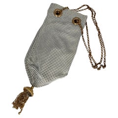 Vintage Whiting & Davis White Enameled Mesh Tassel Bucket Bag, c. 1960s–1970s