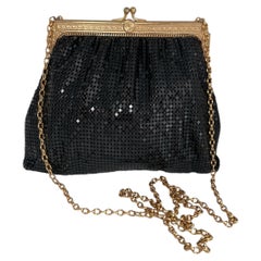 Vintage Whiting & Davis 1950s Black Enameled Metal Mesh Evening Bag
