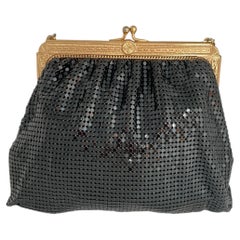 Vintage Whiting & Davis 1950s Black Enameled Metal Mesh Evening Bag