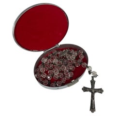 Mid-Century Italian Sterling Silver Cut Crystal Rosary Set, 1940s-50s
