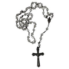 Mid-Century Italian Sterling Silver Cut Crystal Rosary Set, 1940s-50s