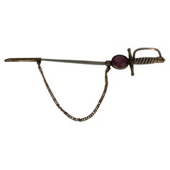 Edwardian Sword Jabot Pin with Amethyst Paste, c. 1900s