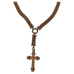 c. 1890s Victorian Gold-Filled Book Chain Necklace with Detachable Cross