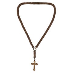 c. 1890s Victorian Gold-Filled Book Chain Necklace with Detachable Cross