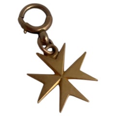 Antique Art Deco Gold-Toned Maltese Cross Charm Pendant, Circa 1920s