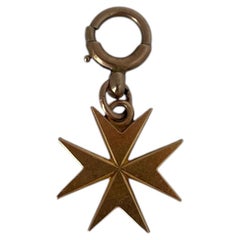 Antique Art Deco Gold-Toned Maltese Cross Charm Pendant, Circa 1920s