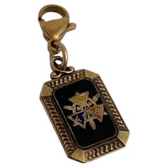 Antique Fraternal Order Enamel Skull Charm with Lobster Clasp, Circa 1920