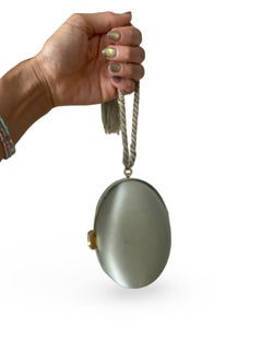 Vintage Bottega Veneta Mint Satin Egg Minaudière Clutch with Crystal Clasp