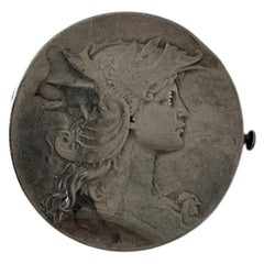 French Art Nouveau Silver Medallion Brooch by Henri Dubois Circa 1900 Boar Hallm