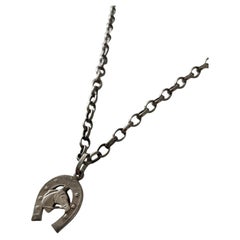 Vintage Sterling Silver Horseshoe Horse Head Pendant Necklace Circa 1980s