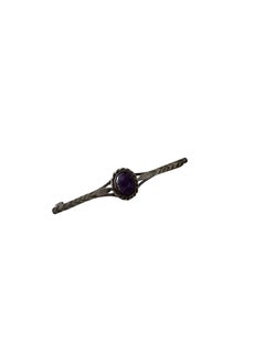 Antique British Edwardian Silver Amethyst Cabochon Bar Brooch C. 1910s