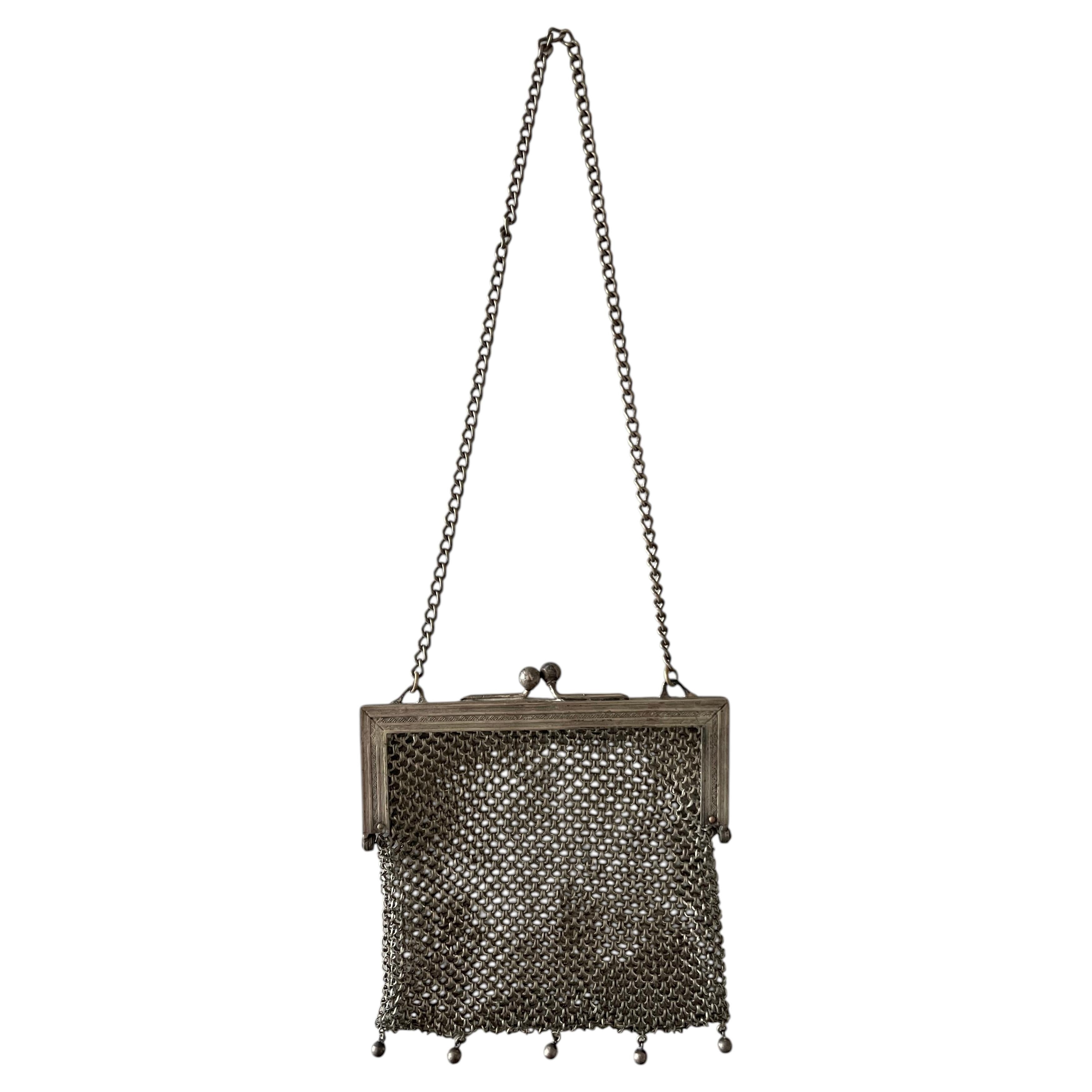 Bolso de noche antiguo alemán con eslabones de malla de plata, de los años 1910-1920, aproximadamente