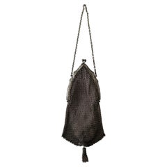 Antique Antique Mesh Reticule Evening Purse Bag Silk Lined Tassel C. 1900s