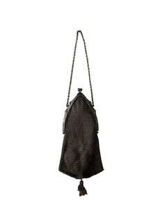 Antique Antique Mesh Reticule Evening Purse Bag Silk Lined Tassel C. 1900s
