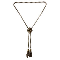 Victorian Citrine Glass Slide Lariat Necklace Tassel C. 1880s