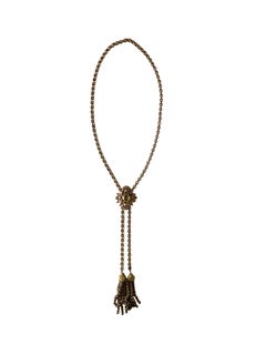 Victorian Citrine Glass Slide Lariat Necklace Tassel C. 1880s