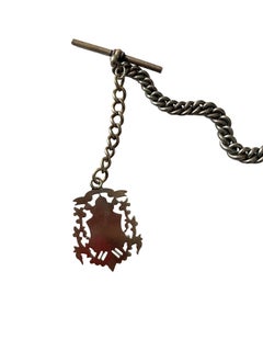 Antique Victorian Silver Plated Pocket Watch Chain Shield Fob T-Bar C. 1900s