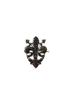 Antique Victorian Italian 800 Silver Florentine Lily Fleur de Lis Brooch C. 1890
