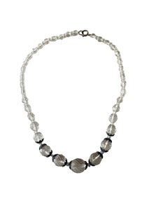 Art Deco Faceted Crystal Choker Necklace Blue Enamel Petal Caps C.1930s