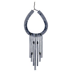 Mid-Century Cobalt Blue Rhinestone Waterfall Fringe Necklace J-Hook C.1950s