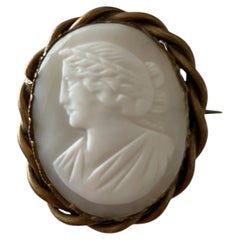 Victorian Pure White Shell Cameo Portrait Brooch in Rope Twist Frame C.1880s