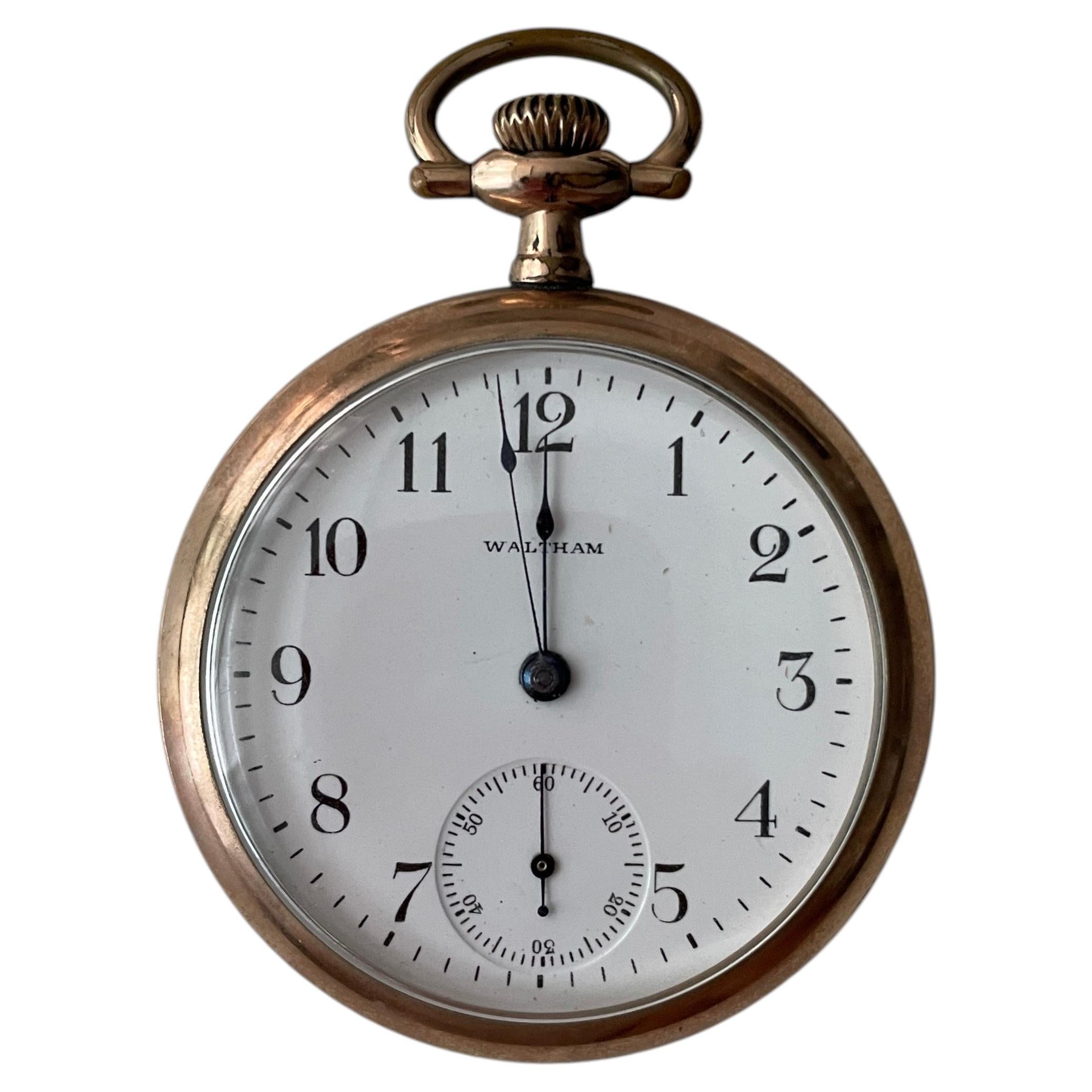 1905 Antique Waltham Gold Filled 15 Jewels Open Face Pocket Watch Working Condit For Sale