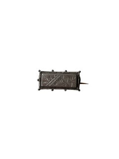 Victorian Hand-Engraved Silver Bar Brooch Pin C-Clasp Beaded Trim c.1880s