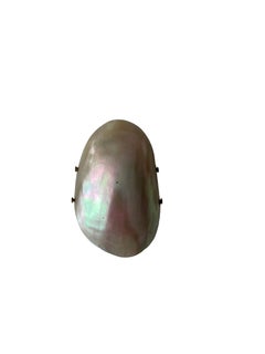 Art Deco Natural Mother of Pearl Shell Oval Dome Dress Clip c.1930s