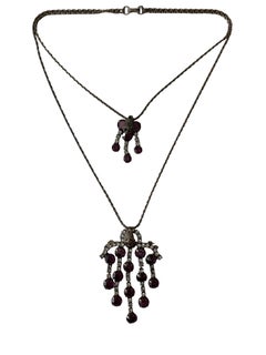 1940s Vintage Amethyst Glass Chandelier Layered Convertible Brooch Necklace